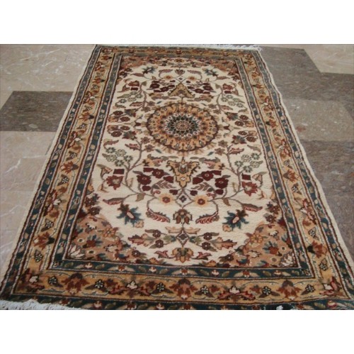 Wow Ivory Medallion Flowers Rectangle Area Rug Hand Knotted Wool Silk Carpet'