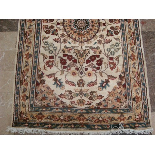 Wow Ivory Medallion Flowers Rectangle Area Rug Hand Knotted Wool Silk Carpet'