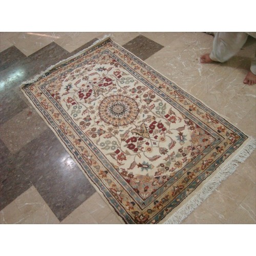 Wow Ivory Medallion Flowers Rectangle Area Rug Hand Knotted Wool Silk Carpet'