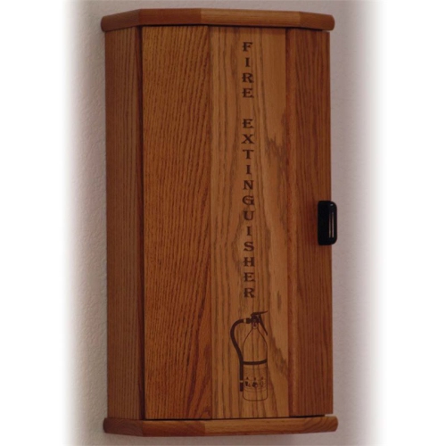 Wooden Mallet FEC20MO Fire Extinguisher Cabinet in Medium Oak with Engraved Door Panel - 10 lbs Capacity