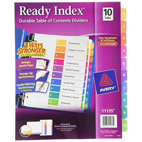 Merchandise 65031868 Avery Ready Index Table of Contents Dividers 10-Tab Set