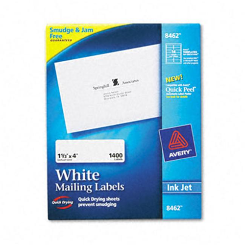 Avery 8462 Ink Jet Mailing Labels 1-1/3 x 4 White 1 400/Box