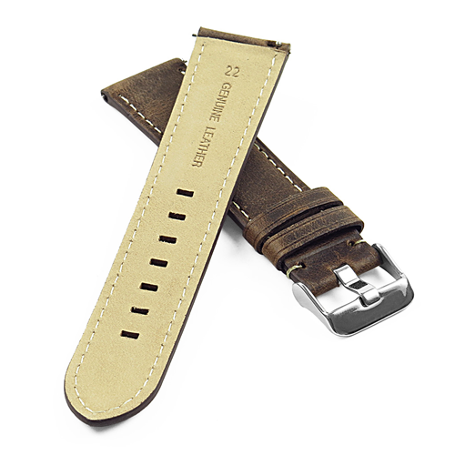 DASSARI L1 Vintage Italian Leather Quick Release Band Strap in Brown w/ Matte Black Buckle