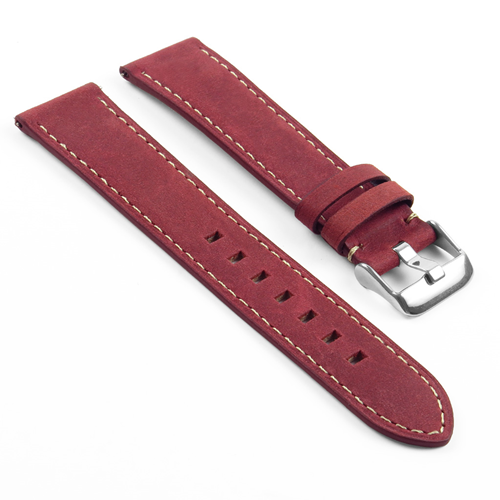 STRAPSCO  Dassari L1 Vintage Italian Leather Quick Release Band Strap In W/ Matte Black Buckle In Red