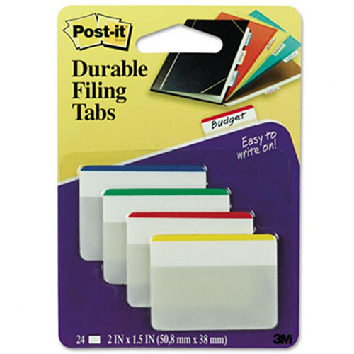 POST-IT  686F1 Durable File Tabs- 2 X 1 1/2- Striped- Assorted Standard Colors- 24/pack
