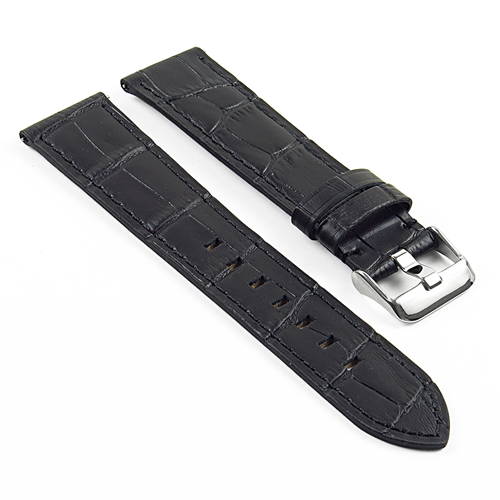 STRAPSCO  Dassari L3 Croc Embossed Leather Smartwatch Strap 20MM Band With Quick Release Pins In In Black