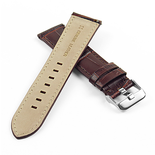 DASSARI L3 Croc Embossed Leather Smartwatch Strap 22mm Band with Quick Release Pins in Brown
