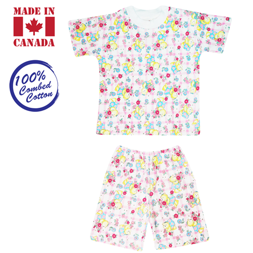 Vals Kids – 2 pièces, T-shirt et short élastique, 2 ans, fleurs et ours roses