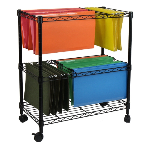 Oceanstar 2MRC1507 Portable 2-Tier Metal Rolling File Cart Black
