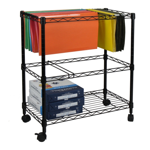 Oceanstar 2MRC1507 Portable 2-Tier Metal Rolling File Cart Black