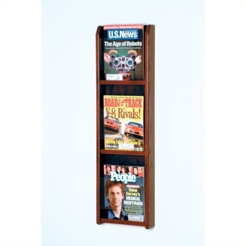 Wooden Mallet 3 Pocket Magazine wall Display in Mahogany