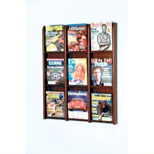 Wooden Mallet 9 Magazine Oak and Acrylic wall Display in Mahogany