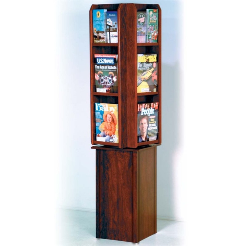 Wooden Mallet LM24-FSMH Divulge Spinning Floor Display 12 Magazine and 24 Brochure Pockets with Brochure Inserts in Mahogany