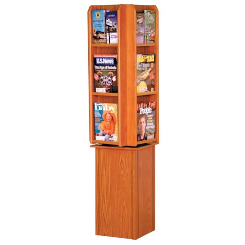 Wooden Mallet LM24-FSMO Divulge Spinning Floor Display 12 Magazine and 24 Brochure Pockets with Brochure Inserts in Medium Oak