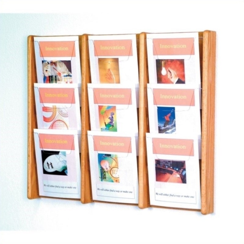 WOODEN MALLET  9 Pocket Acrylic And Oak Wall Display In Light Oak