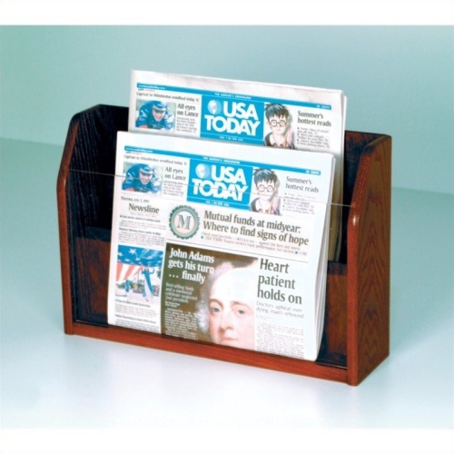 WOODEN MALLET  Newspaper Display With 2 Pockets In Mahogany