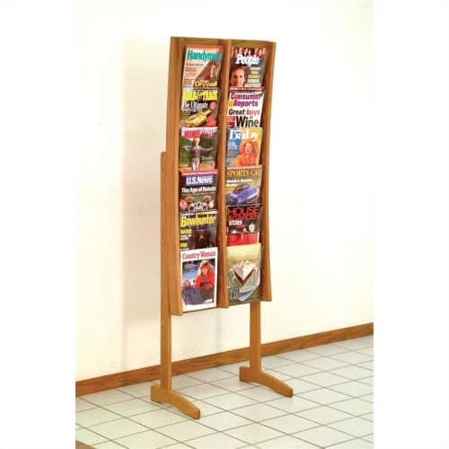Wooden Mallet 12 Pocket Contemporary Floor Display in Medium Oak