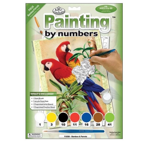 ROYAL  Brush 422098 Junior Small Paint By Number Kit 8.75 In. X 11.75 In. -Bamboo Parrots