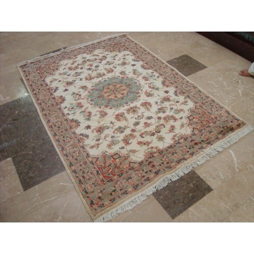 Chiraag Bunch Ivory Medallion Floral Rectangle Area Rug Hand Knotted Wool Silk Carpet'