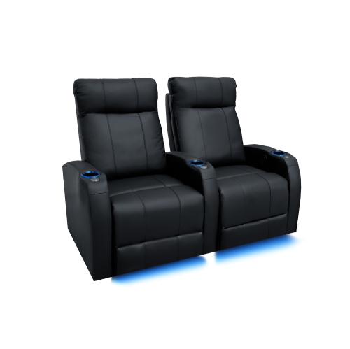 Valencia Syracuse 2-Seat Premium Top Grain 9000 Leather Power Recliner Home Theatre Seating with LED Lighting - Black