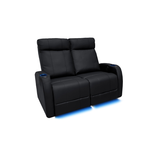 VALENCIA SEATING Syracuse Home Theater Seating | Premium Top Grain Nappa 9000 Leather, Power Recliner, Led Lighting (Row Of 2 Loveseat, Black)