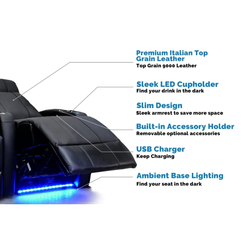 Valencia Syracuse Home Theater Seating | Premium Top Grain Nappa 9000 Leather, Power Recliner, LED Lighting