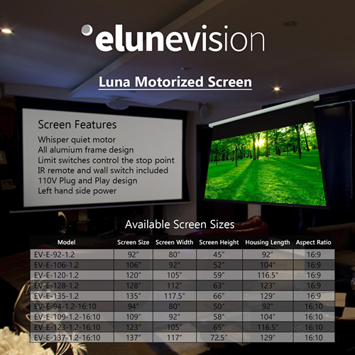 Elunevision Luna 128” 1.2-16:9 Motorized Projector Screen