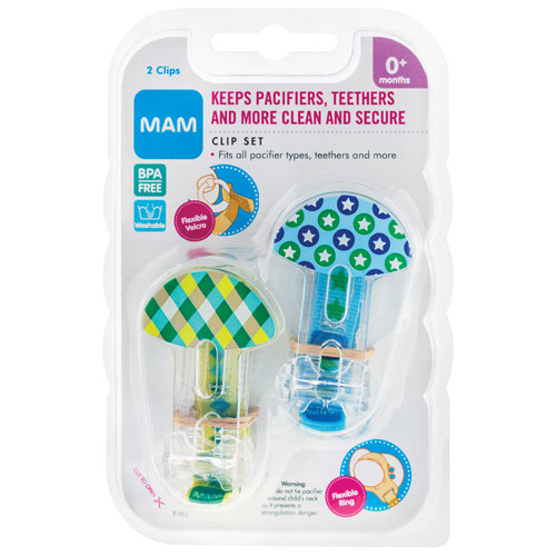 MAM Pacifier Clip 0+ Months 2 Pack Blue/Green Pacifiers and