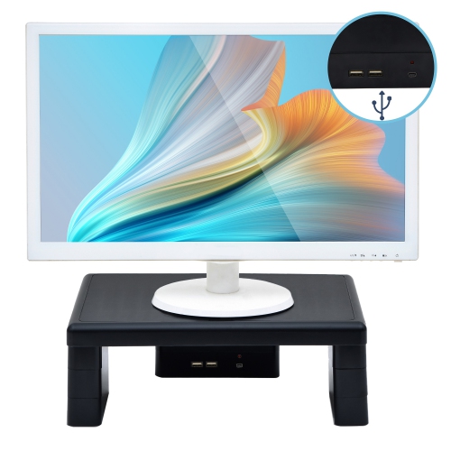 DAC Ergonomics Height Adjustable Desktop Computer Monitor Stand, Monitor Riser, Laptop Riser with 2 USB Charging Ports, Medium Size, Black