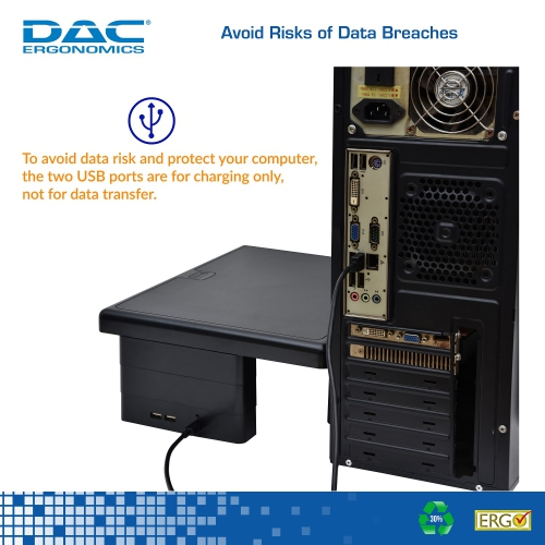 DAC Ergonomics Height Adjustable Desktop Computer Monitor Stand, Monitor Riser, Laptop Riser with 2 USB Charging Ports, Medium Size, Black