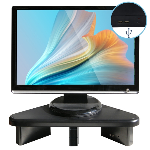DAC ERGONOMICS  Height Adjustable Desktop Computer Monitor Stand, Monitor Riser, Laptop Stand \w 2 USB Charging Ports, Triangle Corner Stand (Mp-214)