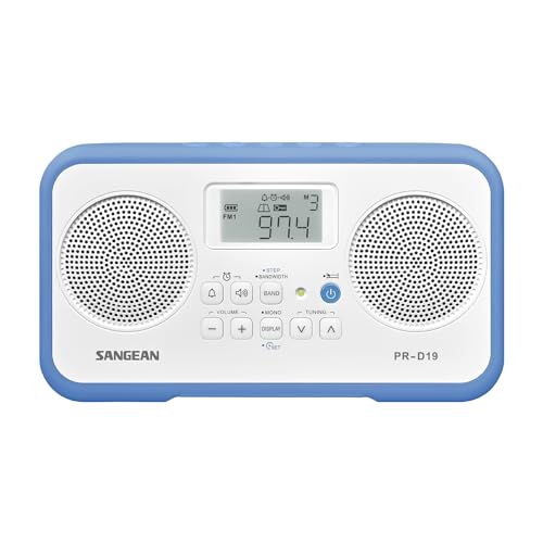 Sangean PR-D19BU FM Stereo/AM Digital Tuning Portable Radio with Protective Bumper, White/Blue