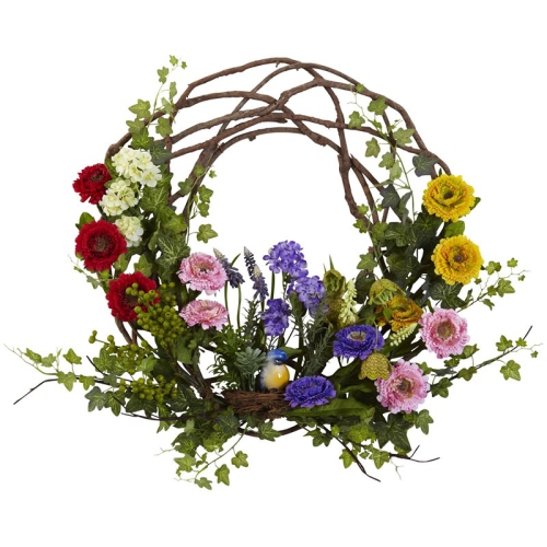 NEARLY NATURAL  Home Decorative 22" Spring Floral Wreath