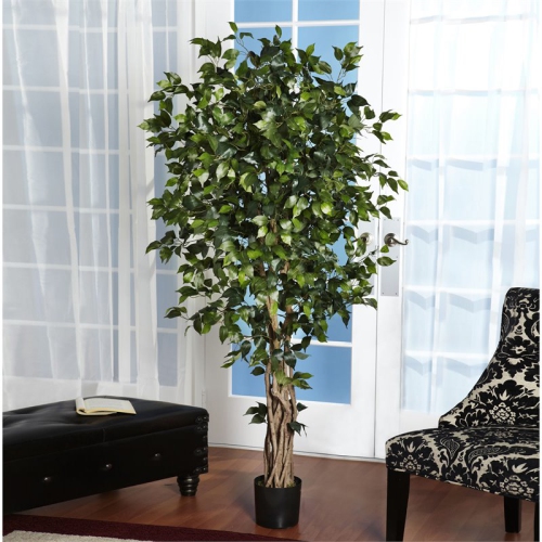 Nearly Natural 72" Palace Style Ficus Silk Tree with 1596 Leaves in Green/Black