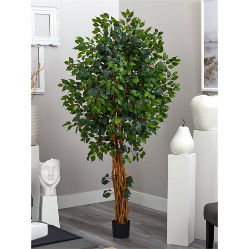 Nearly Natural 72" Palace Style Ficus Silk Tree with 1596 Leaves in Green/Black