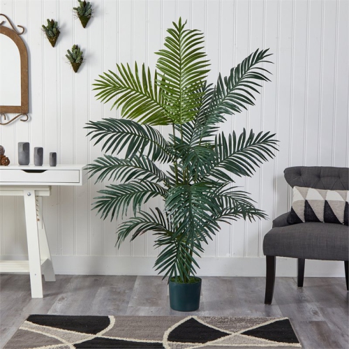 Nearly Natural 72" Paradise Palm with Fifteen Fronds in Green/Black