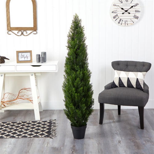 Nearly Natural Indoor/Outdoor 60" Mini Cedar Pine Tree in Green/Black