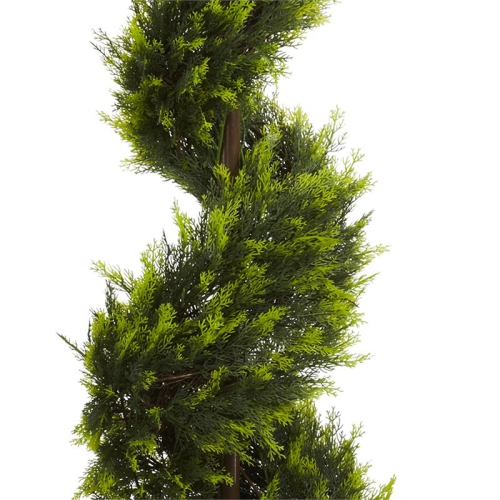 Nearly Natural 60" Cypress Spiral Tree with Pot and Faux Soil in Green/Black