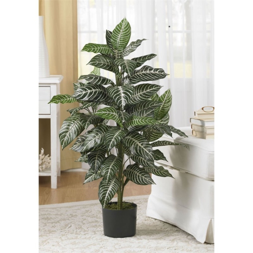 Plante en soie zébré de 36 po avec rayures blanches et à broches vertes/noires, presque naturelle