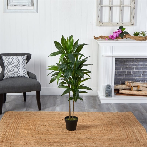 Nearly Natural 43" Dracaena Silk Plant Real Touch in Green/Black