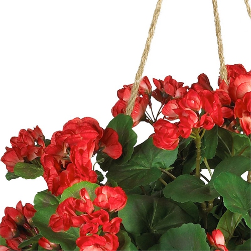Nearly Natural Geranium Silk Plant with Decorative Hanging Basket in Red/Brown