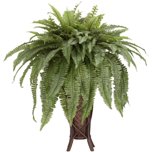 Nearly Natural Boston Fern with Stand Silk Plant in Green/Brown