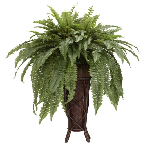 Nearly Natural Boston Fern with Stand Silk Plant in Green/Brown