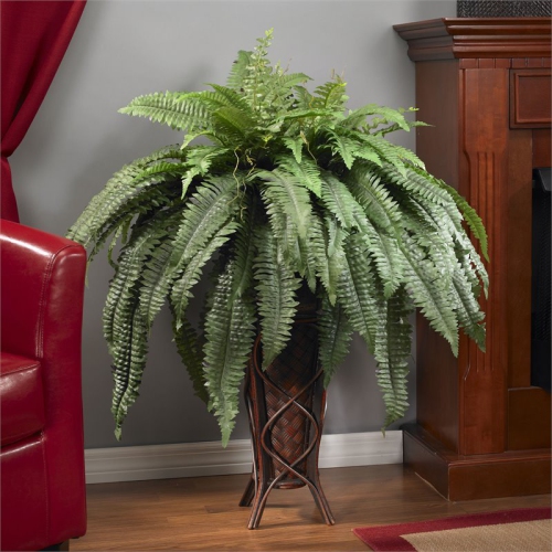 Nearly Natural Boston Fern with Stand Silk Plant in Green/Brown