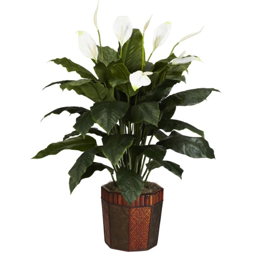 Nearly Natural Spathiphyllum with Vase Silk Plant in Green/Brown