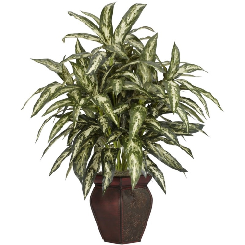 Nearly Natural Aglaonema with Decorative Vase Silk Plant in Green/Brown