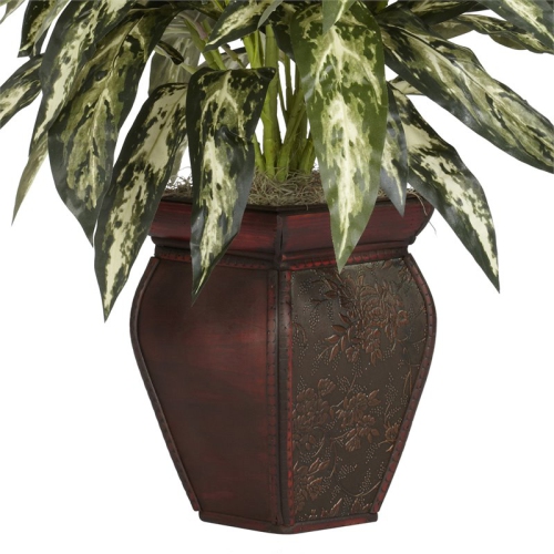 Nearly Natural Aglaonema with Decorative Vase Silk Plant in Green/Brown
