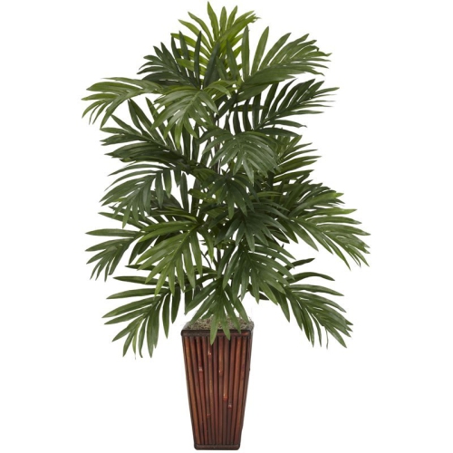 Nearly Natural Areca Palm with Bamboo Vase Silk Plant in Green/Brown