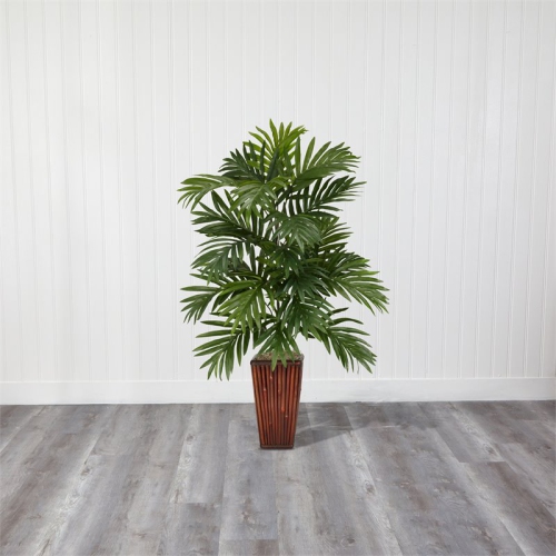 Nearly Natural Areca Palm with Bamboo Vase Silk Plant in Green/Brown