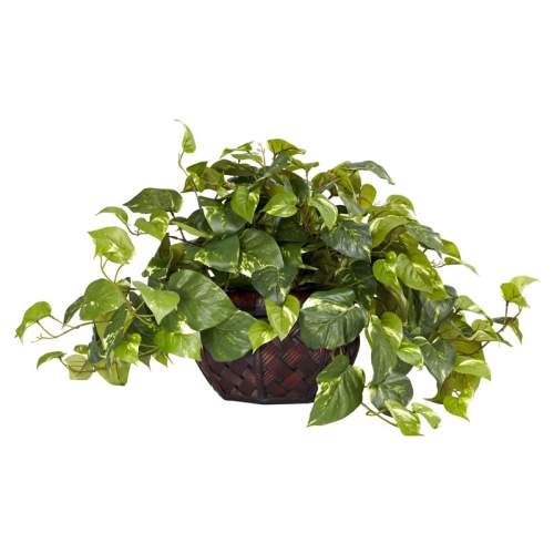 NEARLY NATURAL  Pothos With Decorative Vase Silk Plant In Green/brown